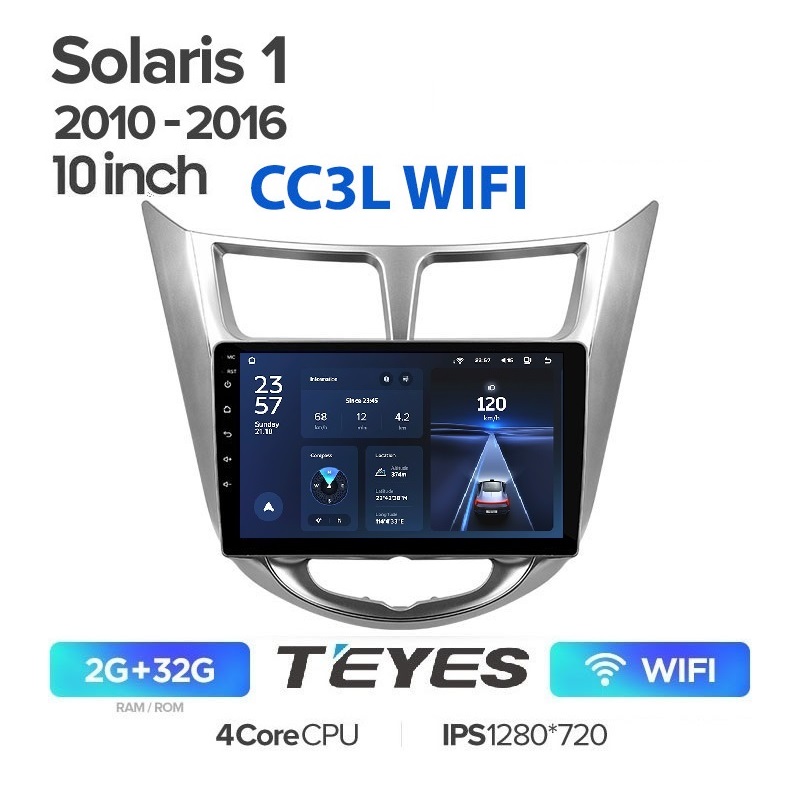 Магнитола Teyes CC3L WIFI 2/32 Hyundai Solaris 1 2010 - 2016 10 дюймов