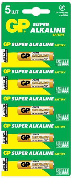 

Элемент питания ААА алкалиновый, 5шт, GP GP24A-CR5
