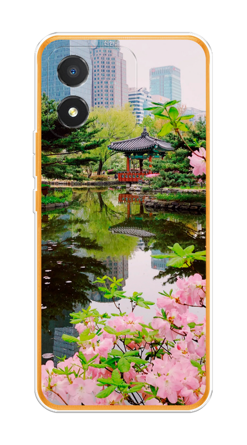 

Чехол на Honor X5 "Сакура возле озера", Зеленый;розовый;голубой, 6120950-2