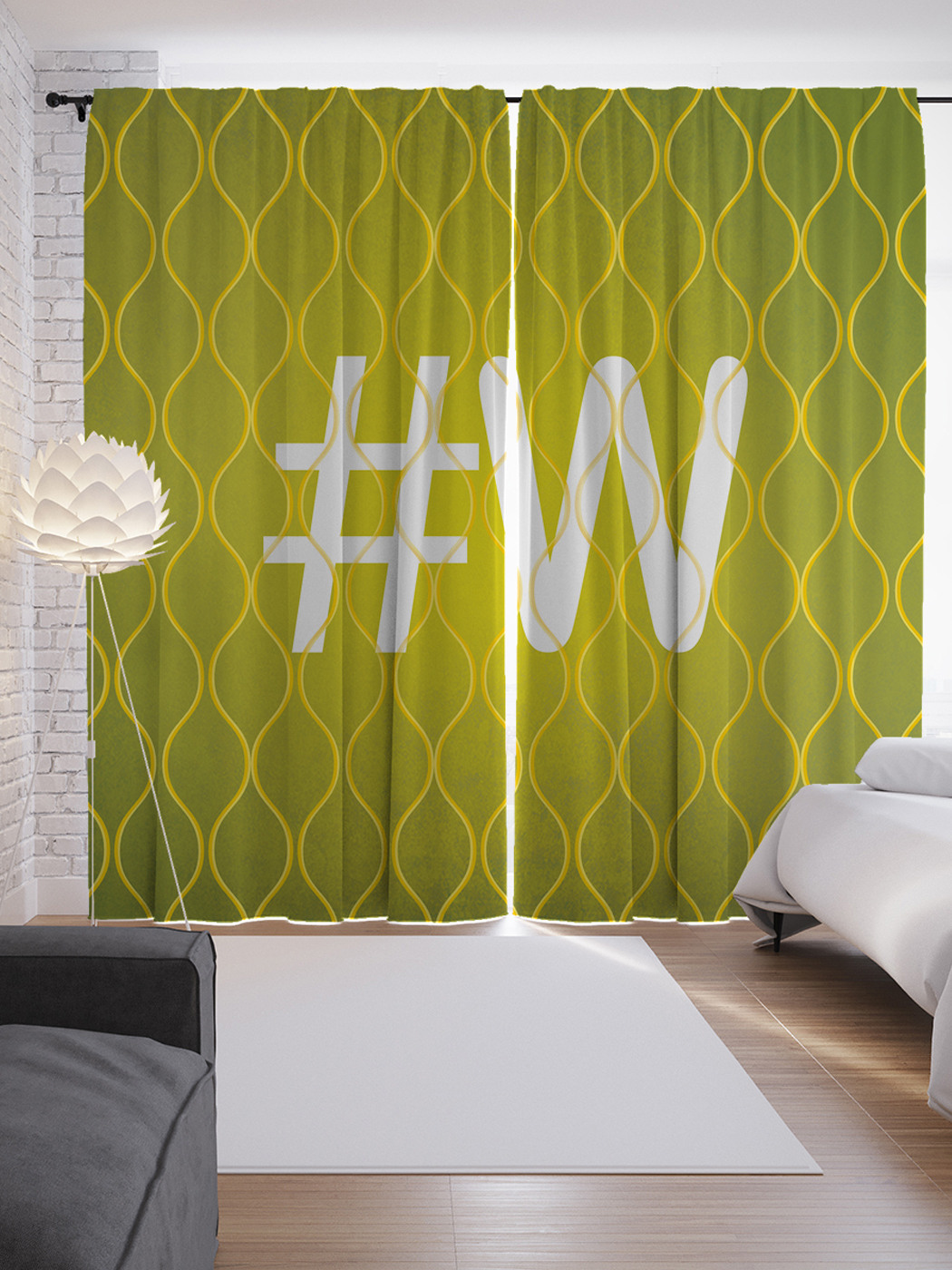 

Шторы с фотопечатью "Зеленая w с хештэгом" из сатена, 290х265 см