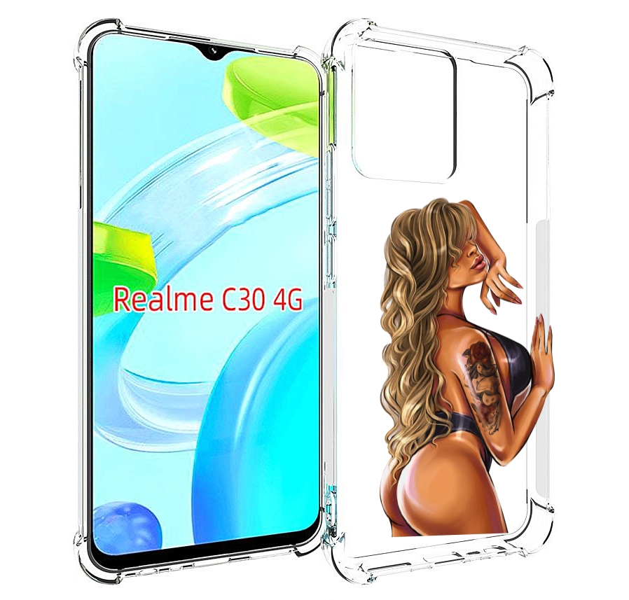 Чехол MyPads девушка-в-черном-кожаном-купальнике женский для Realme C30 4G