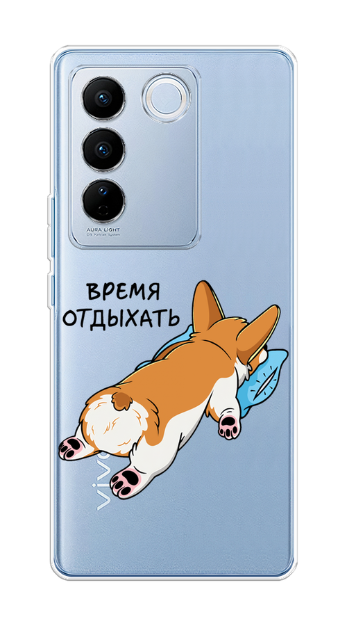 

Чехол на Vivo V27/V27 Pro "Корги отдыхает", Черный;коричневый;голубой, 268550-1