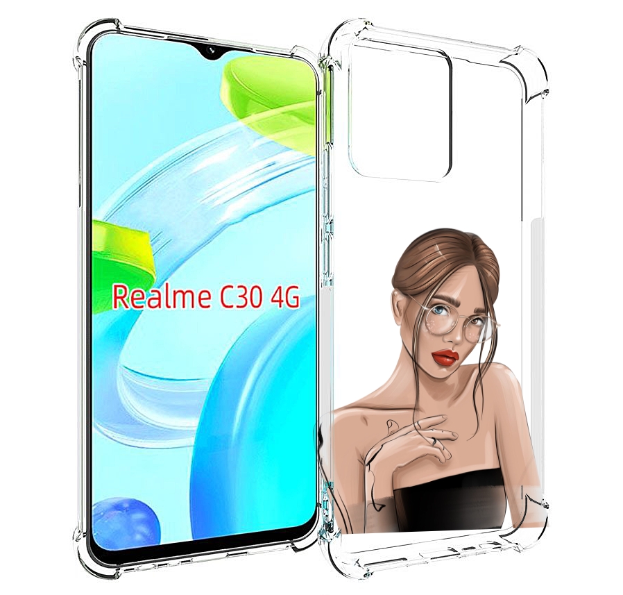 Чехол MyPads девушка-в-очках-с-красивыми-глазами женский для Realme C30 4G