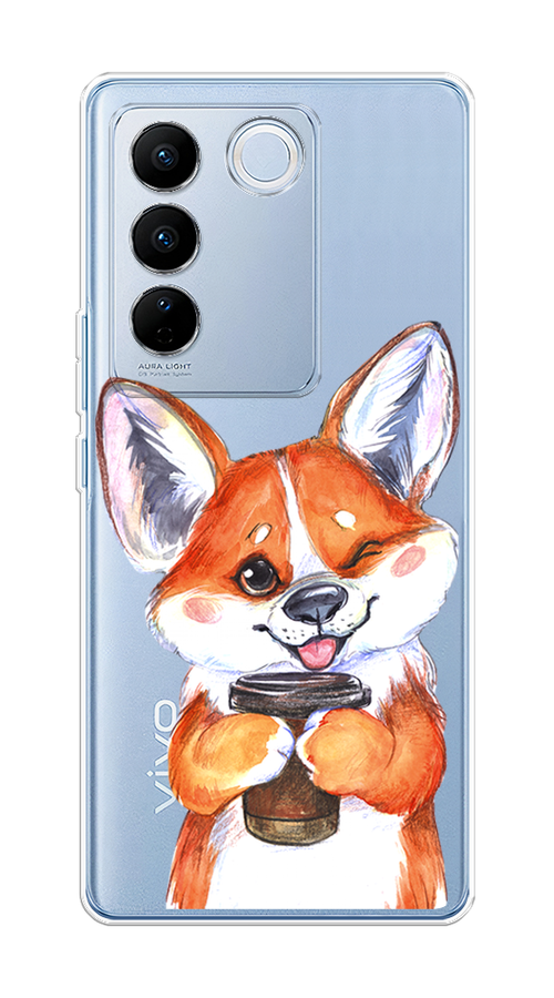 

Чехол на Vivo V27/V27 Pro "Корги с кофе", Оранжевый;белый, 268550-4