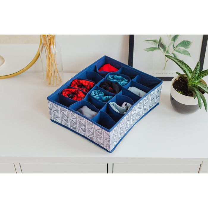 Органайзер для белья Доляна «Волна», 18 ячеек, 35x30x12 см, цвет синий