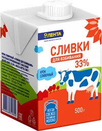 

Сливки Лента ультрапастеризованные бзмж 33% 500 г