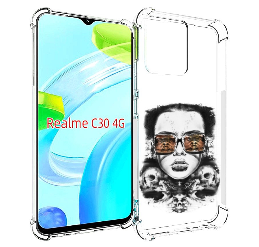 Чехол MyPads девушка с черепами в очках женский для Realme C30 4G / Narzo 50i Prime