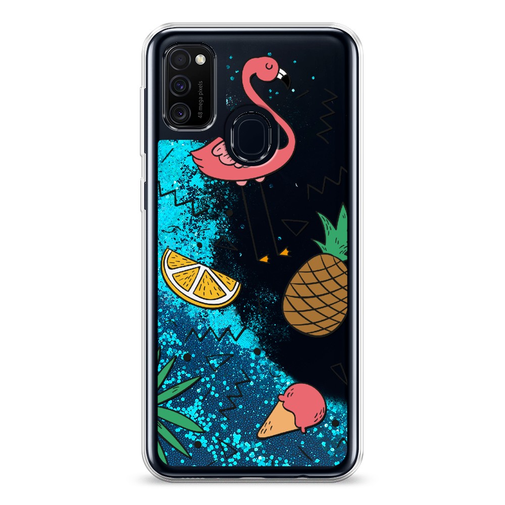

Жидкий чехол с блестками "Гавайский фон" на Samsung Galaxy M21, 29793-1