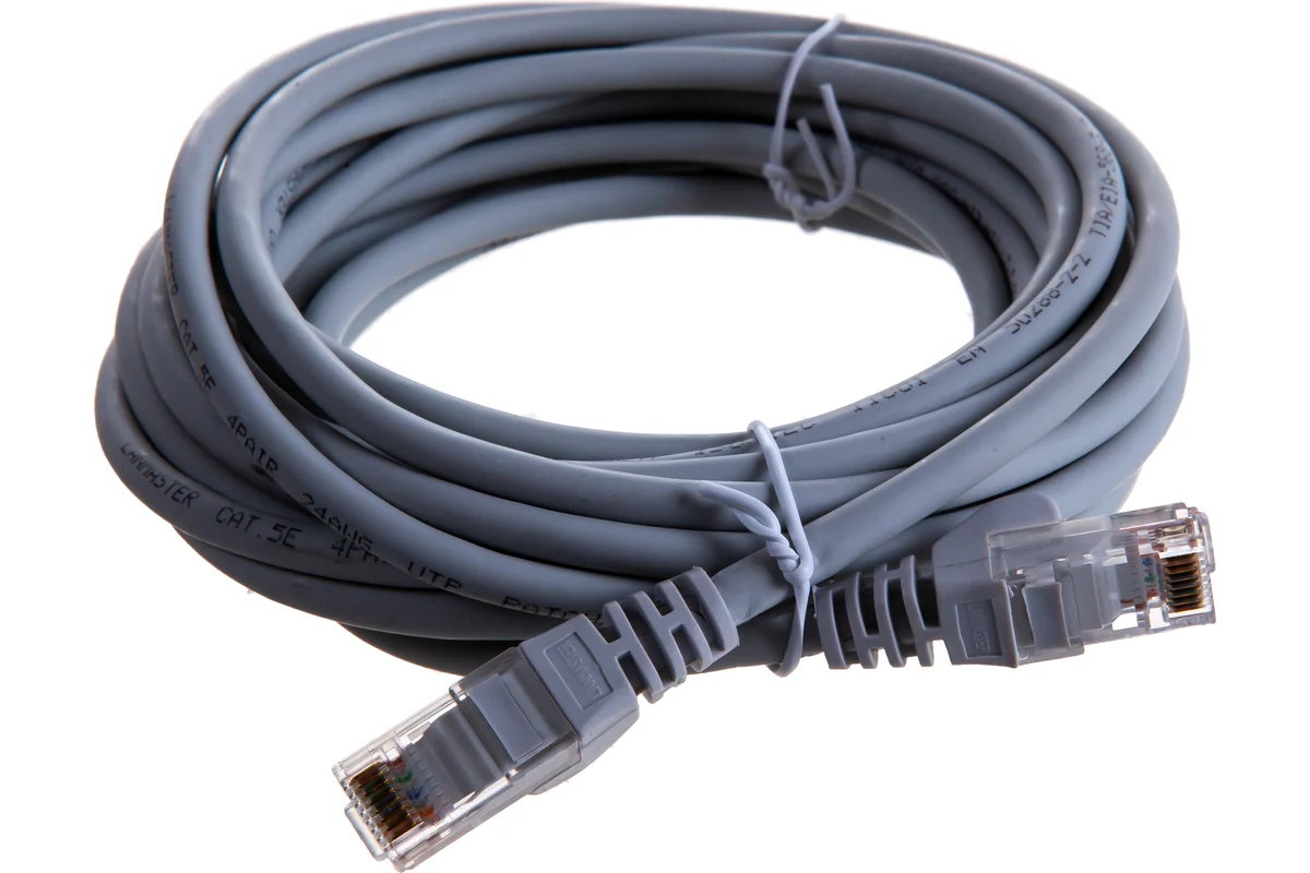 

Патч-корд Lanmaster RJ-45 - RJ-45 вилка-вилка 5м серый, LAN-PC45/U5E-5.0-GY