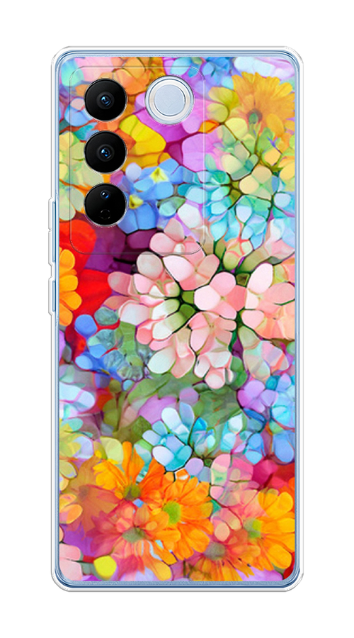 

Чехол на Vivo V27/V27 Pro "Цветы витраж", Оранжевый;розовый;голубой, 268550-3