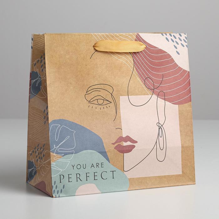 

Пакет крафтовый квадратный «You are perfect», 22 х 22 х 11 см, Коричневый
