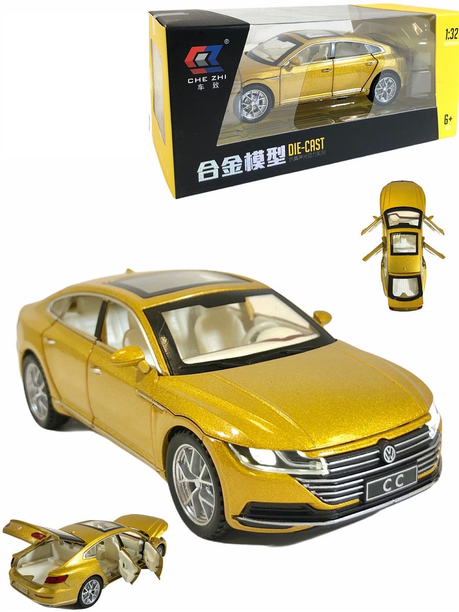 

Модель мет. Volkswagen CC 1:32 инерц. свет, звук, открыв. двери и капот 32013/71371, Золотистый