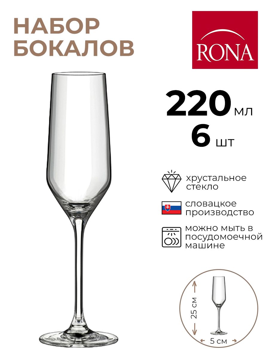 

Набор бокалов Rona 6шт 220мл, Прозрачный