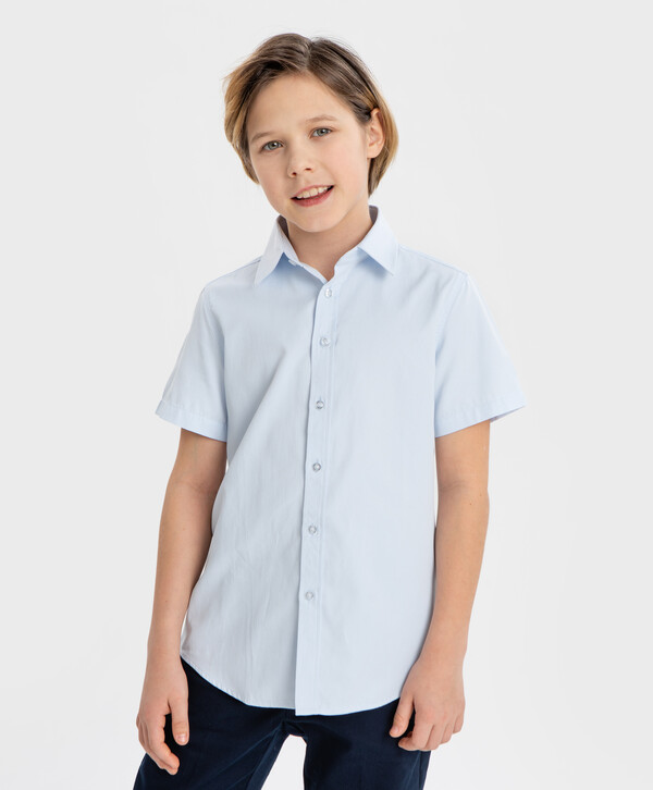 

Рубашка в рубчик с коротким рукавом голубая Button Blue (158), Голубой, 224BBBS23051800