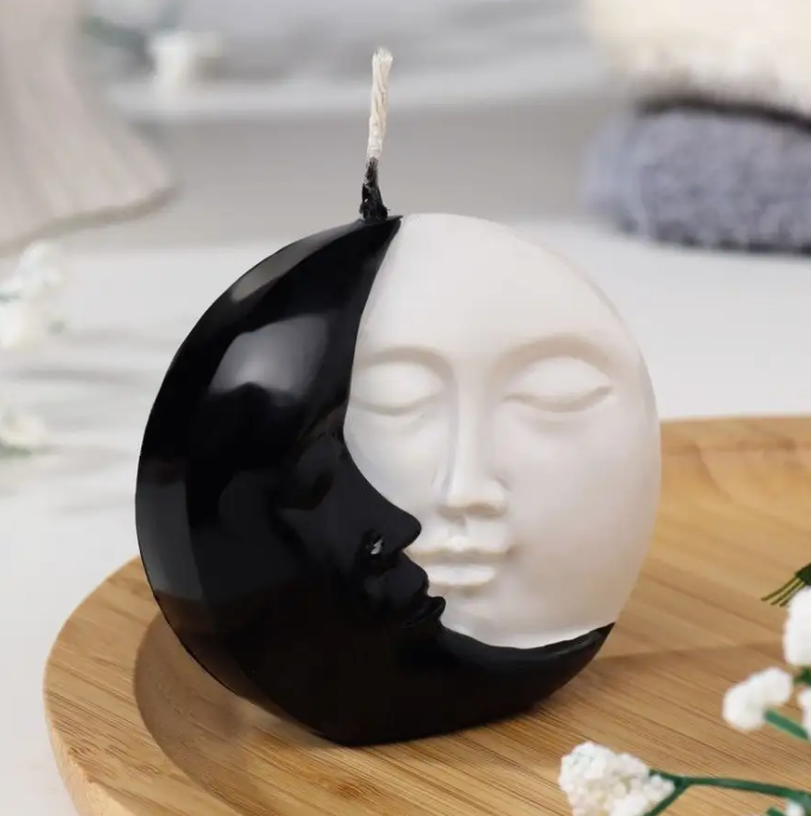 

Свеча фигурная Солнце и луна, 6x1,5 см, бело-черная