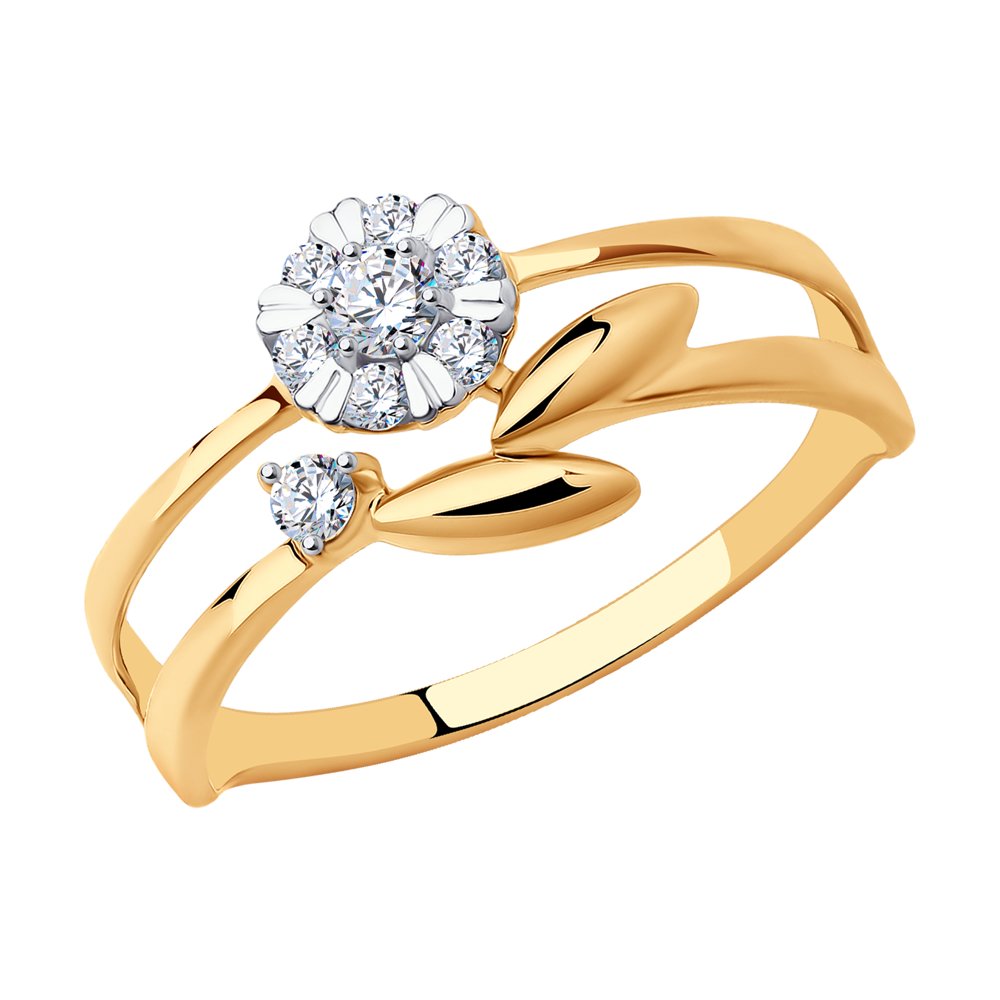 Кольцо из красного золота с фианитом р. 19,5 Diamant 51-110-01274-1