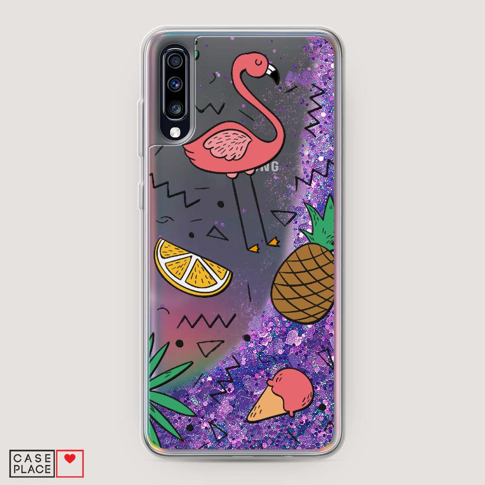 

Жидкий чехол с блестками "Гавайский фон" на Samsung Galaxy A70, 28192-1