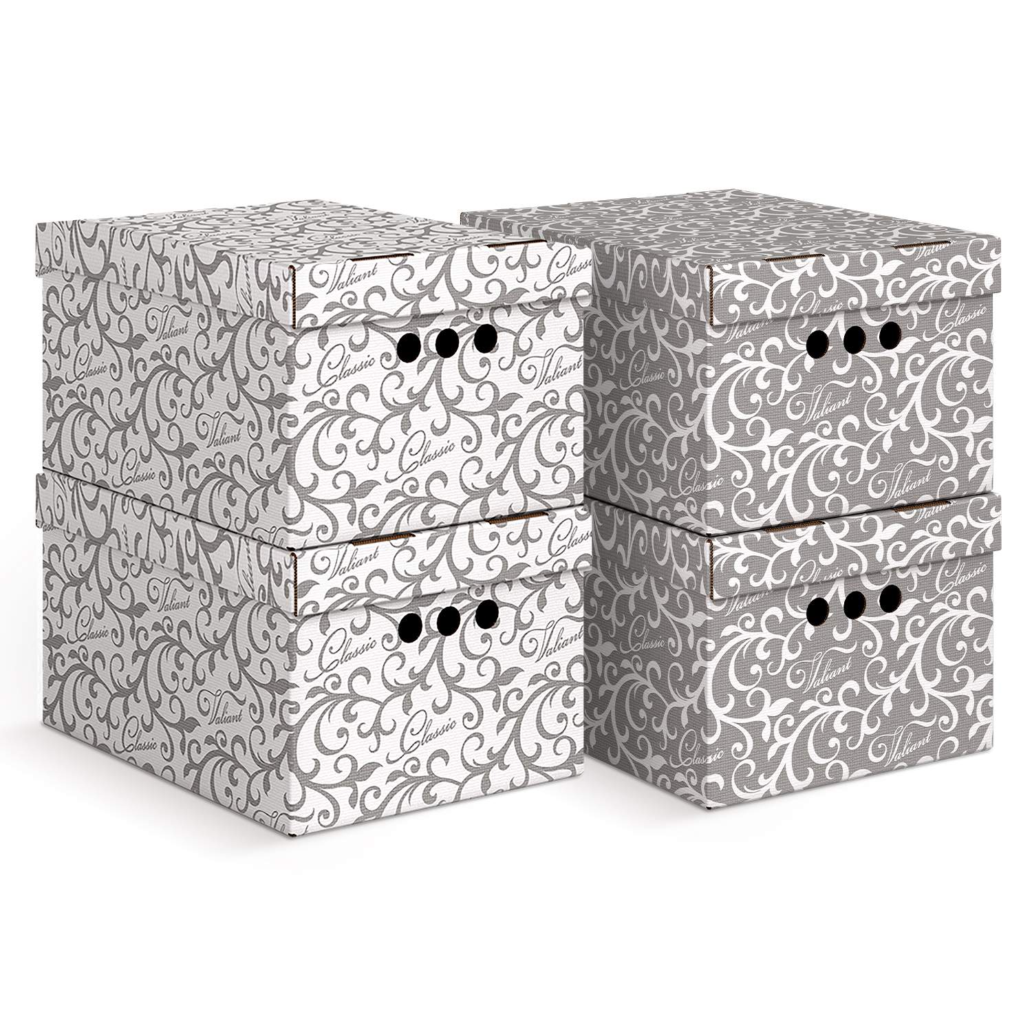 

Короба картонные Valiant 25х33х185 см набор 4 шт 2 цвета CLASSIC GREY, 4S