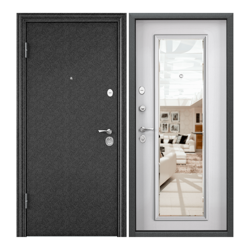 Дверь входная Torex для квартиры стальная Flat-L 950х2050 левый, зеркало, черный/бежевый mirlock электронный замок mirlock ft731 на входную дверь черный правый