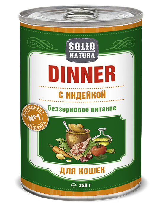 фото Solid natura dinner индейка влажный корм для кошек жестяная банка 0,34 кг