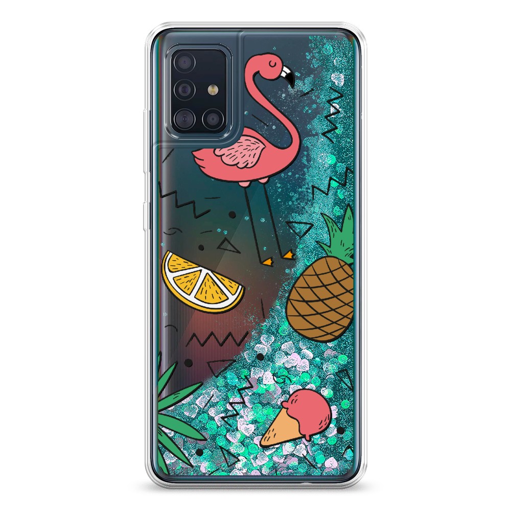 

Жидкий чехол с блестками "Гавайский фон" на Samsung Galaxy A51, 28995-1