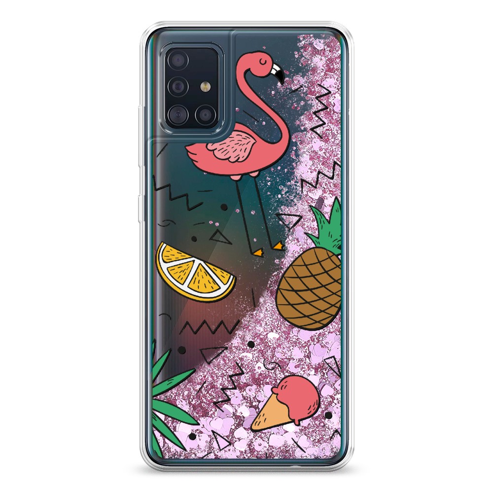 

Жидкий чехол с блестками "Гавайский фон" на Samsung Galaxy A51, 28994-1