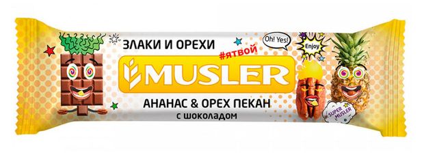 фото Батончик мюсли musler "ананас, орех пекан с шоколадом" (ореховая серия) 6 шт. х 30 г