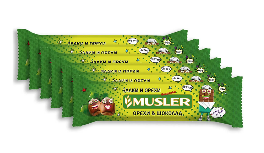фото Батончик мюсли musler "орешки с шоколадом" (ореховая серия) 6 шт. x 30 г