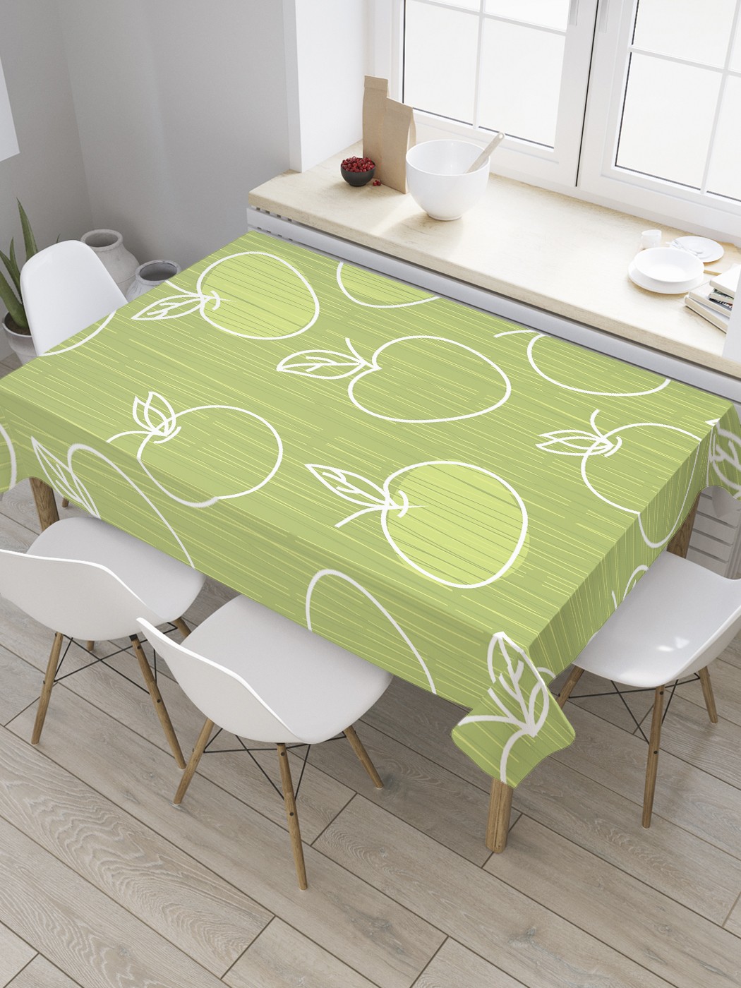 

Скатерть прямоугольная JoyArty "Яблочная стена" из сатена, 120x145 см, Зеленый, Яблочная стена