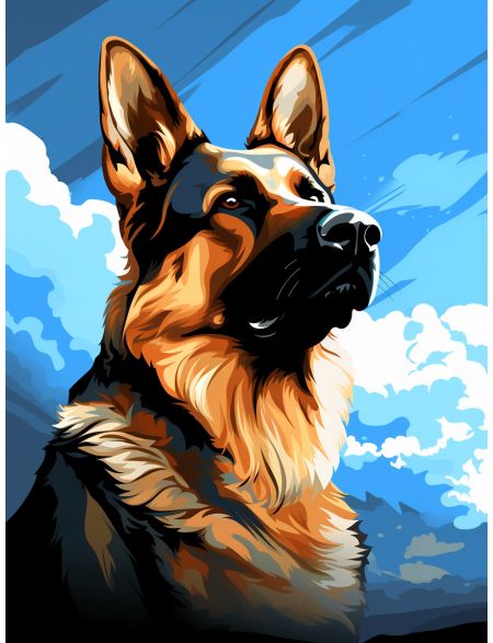 

Алмазная мозаика без подрамника Немецкая овчарка, 40x30 см, 45 цветов, 80920, РА-649