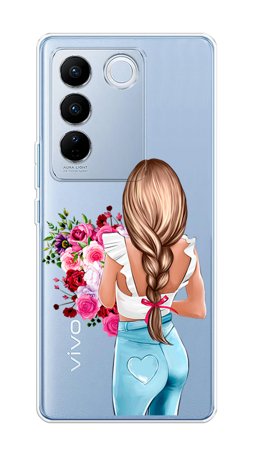 

Чехол на Vivo V27/V27 Pro "Девушка с цветами", Коричневый;розовый;бирюзовый, 268450-6
