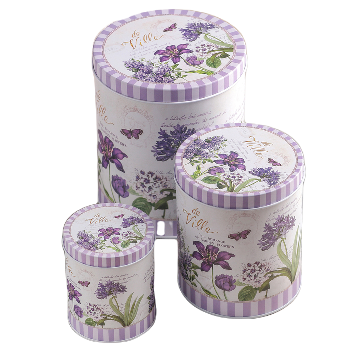 

Набор банок для сыпучих продуктов «Лаванда», 3 предмета: 7x9 см, 10x13 см, 13x16 см, Белый;фиолетовый