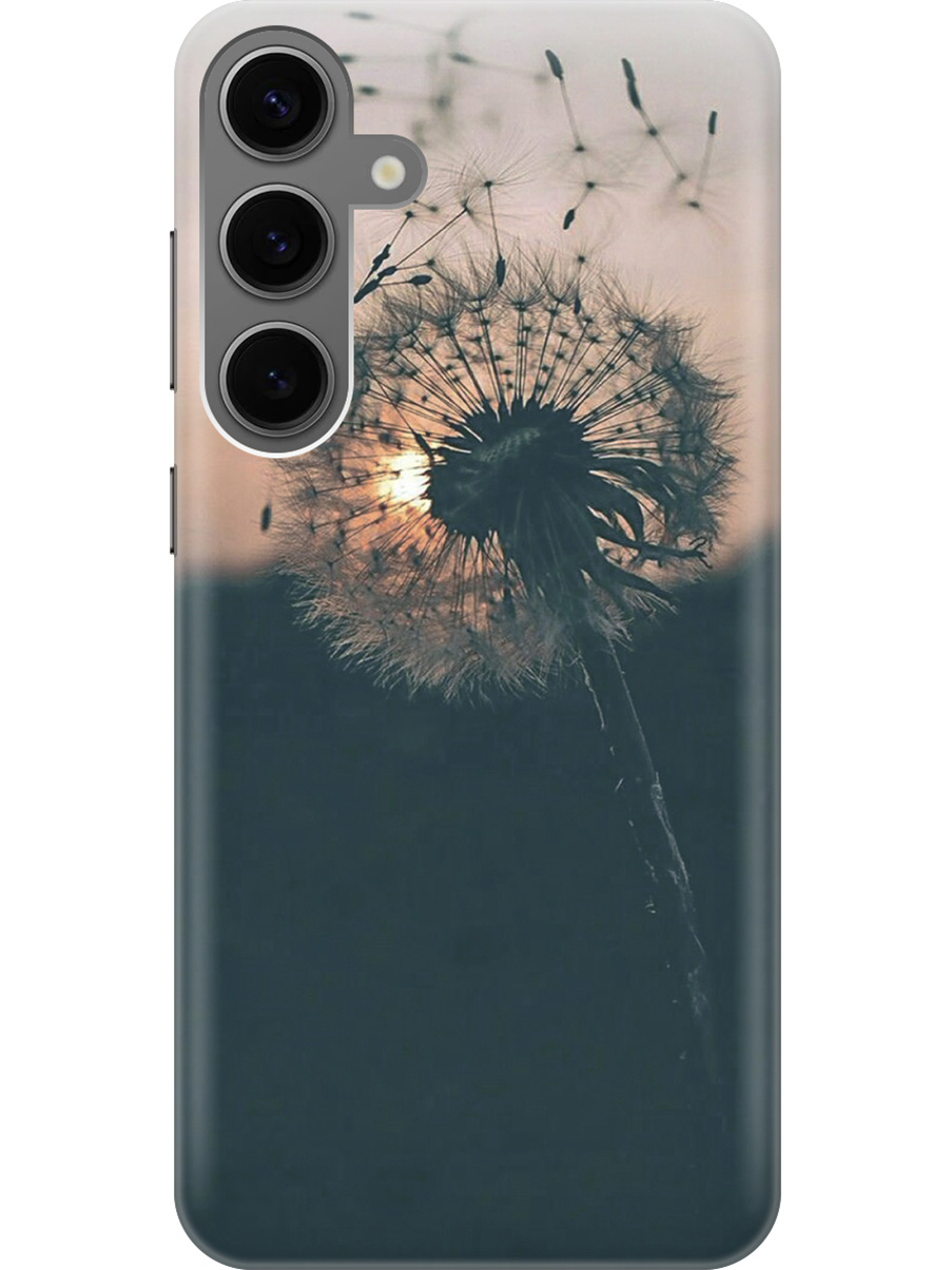 

Силиконовый чехол на Samsung Galaxy S24+ с рисунком "Одуванчик на закате", Серый;черный, 20011905