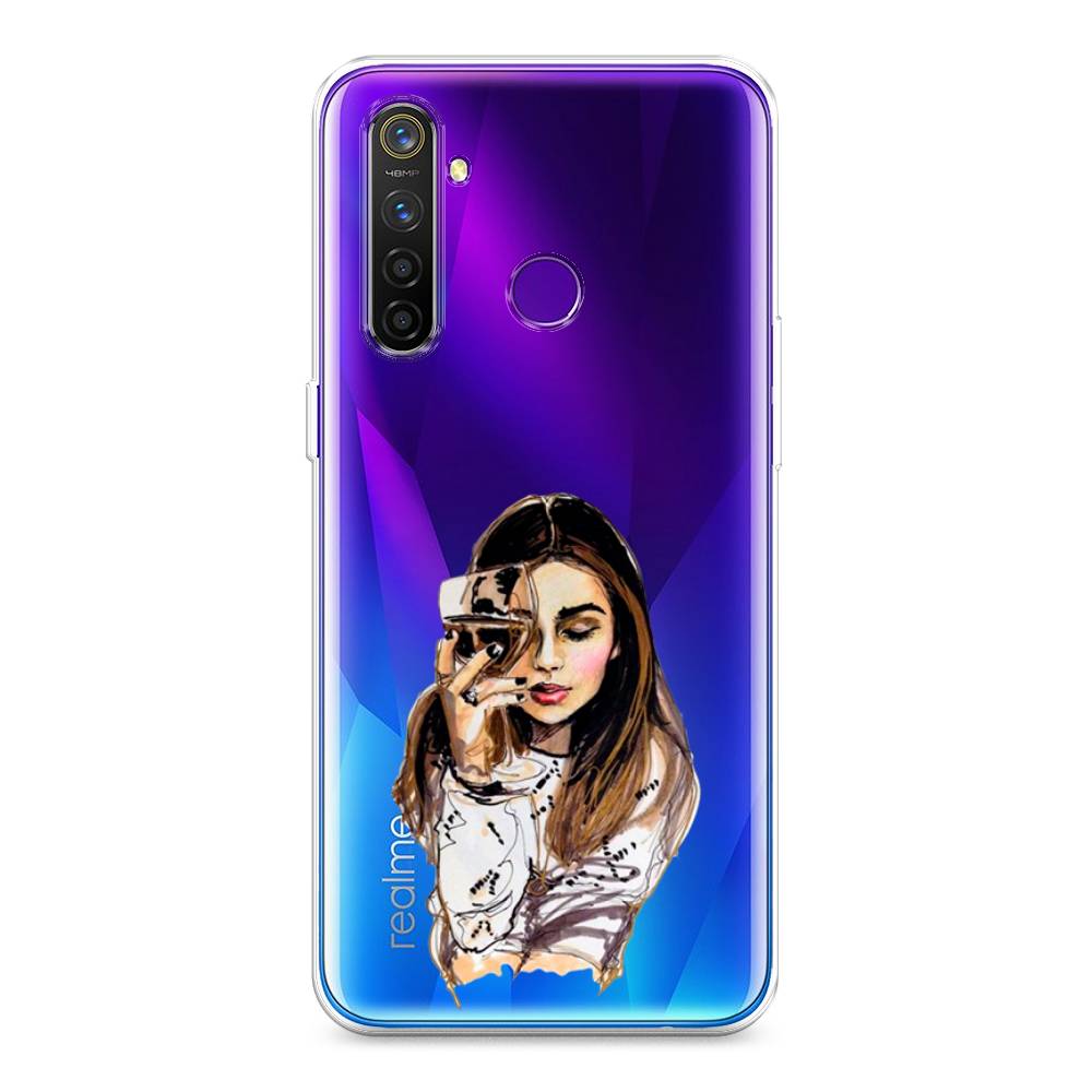 

Чехол Awog на Realme 5 Pro "Девушка с бокалом", Разноцветный, 251650-7