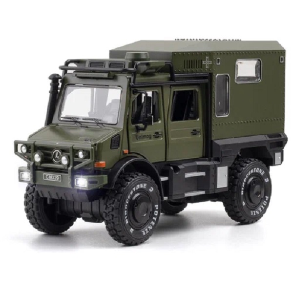 фото Модель mercedes unimog 1:28 пластик. инерц. свет звук открыв. двери c329/71380 цвет в асс. nobrand