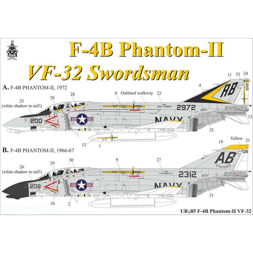 Декали UpRise 1/48 для F-4B Phantom-II VF-32, без тех. надписей UR485