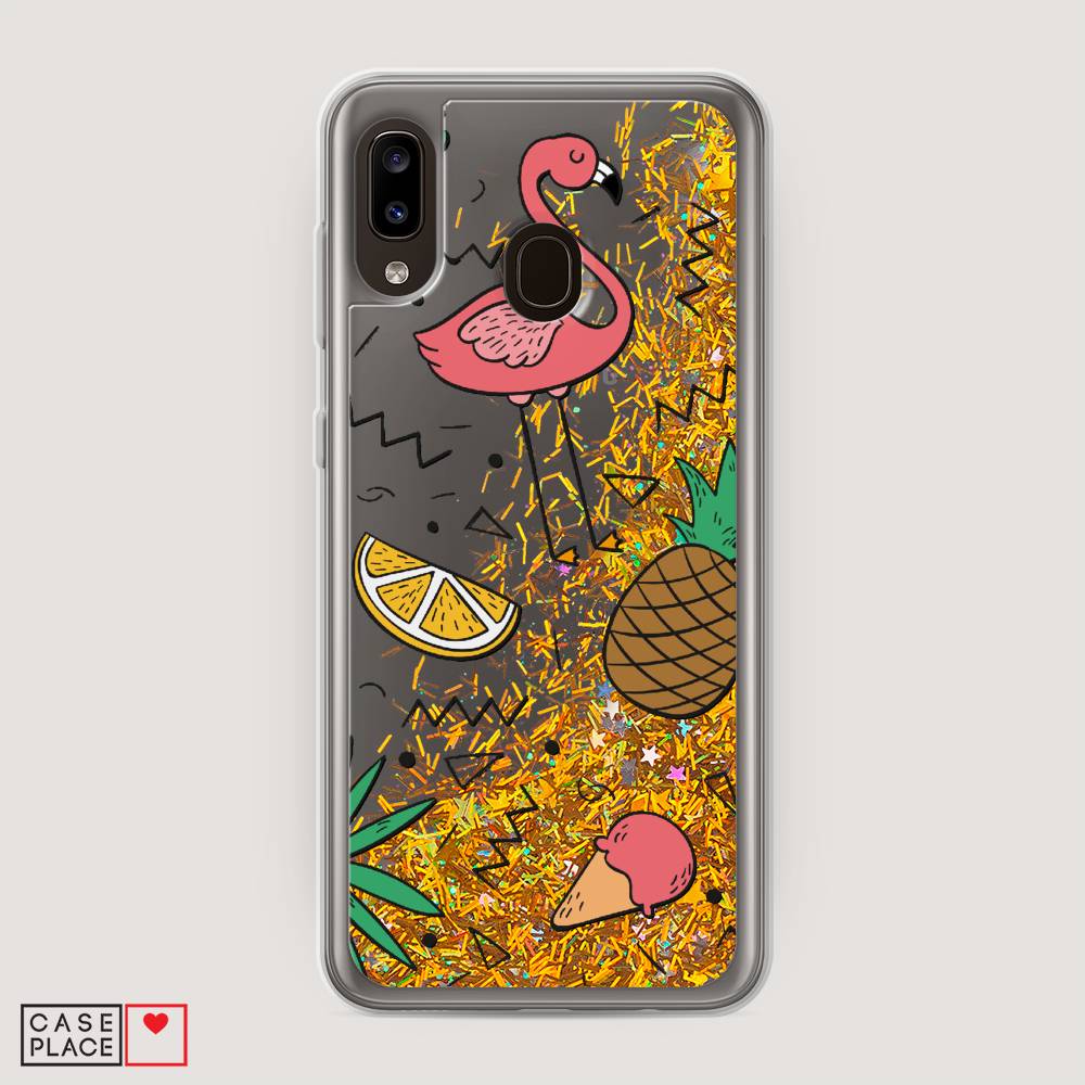 

Жидкий чехол с блестками "Гавайский фон" на Samsung Galaxy A20, 27690-1