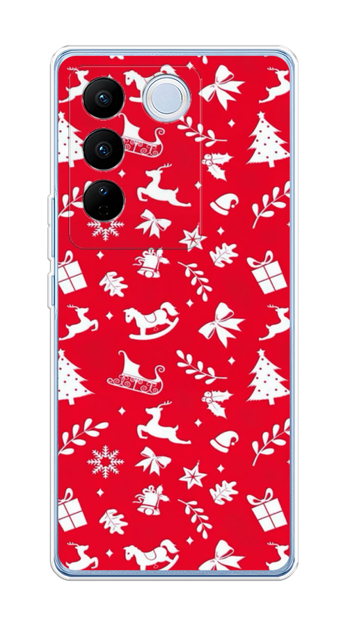 

Чехол на Vivo V27/V27 Pro "Красный новогодний фон", Красный;белый, 268450-5