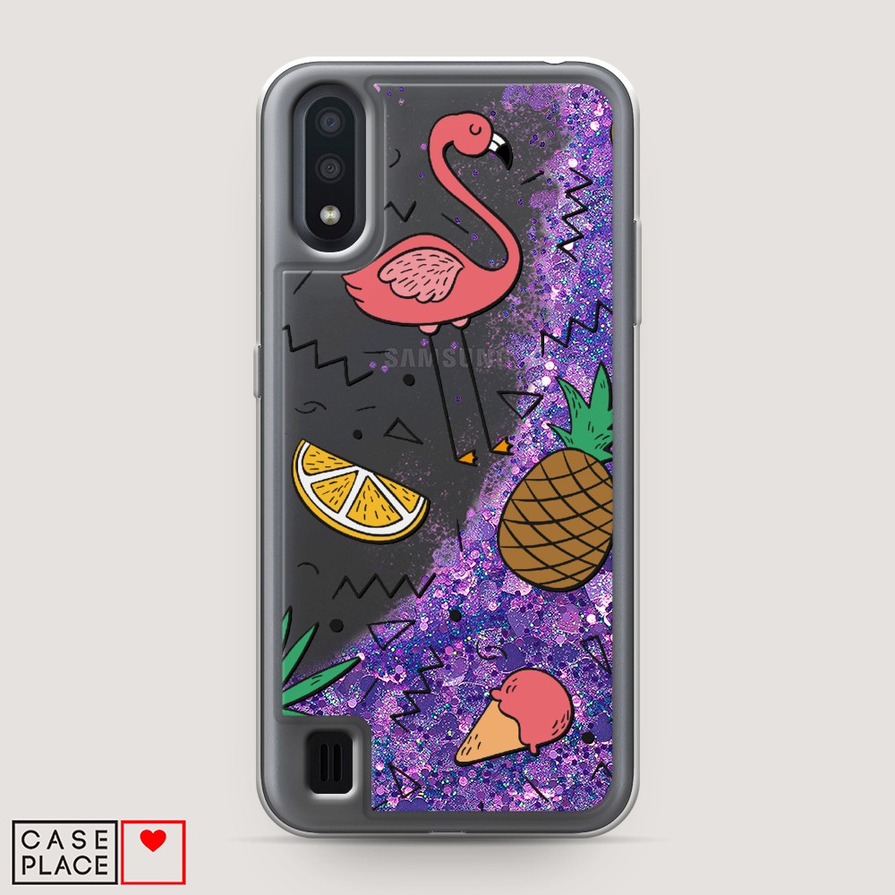 

Жидкий чехол с блестками "Гавайский фон" на Samsung Galaxy A01, 29592-1