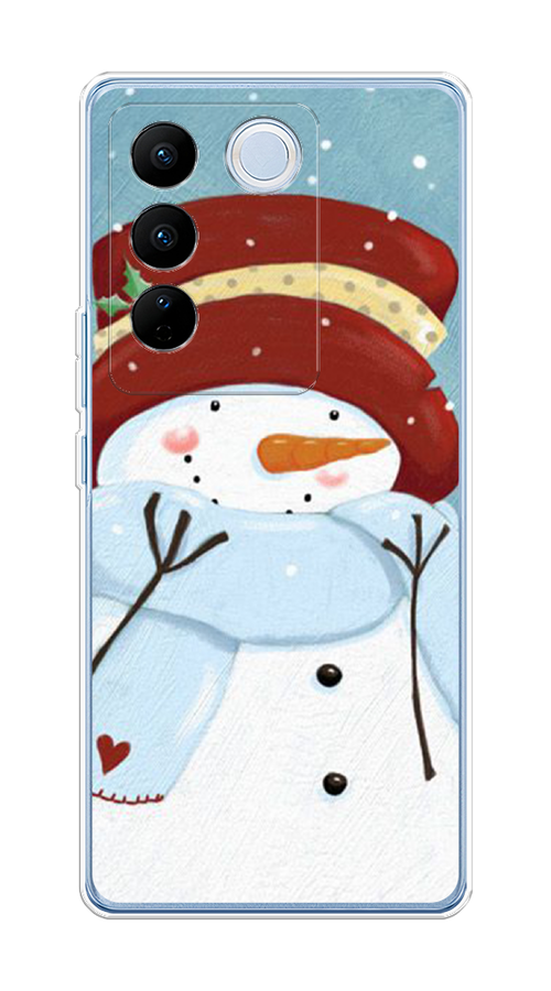 

Чехол на Vivo V27/V27 Pro "Застенчивый снеговик", Голубой;белый;красный, 268450-5