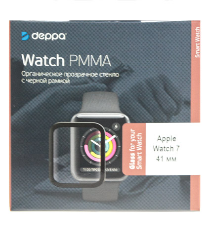 

Стекло органическое прозрачное с черной рамкой для Apple Watch 7 (41mm) Deppa