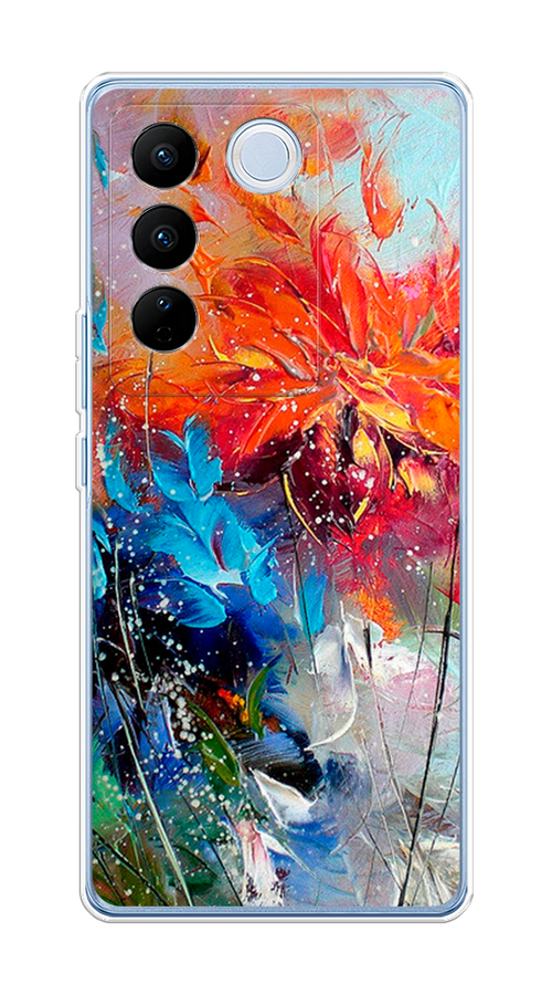 

Чехол на Vivo V27/V27 Pro "Абстрактные цветы", Оранжевый;синий, 268450-4