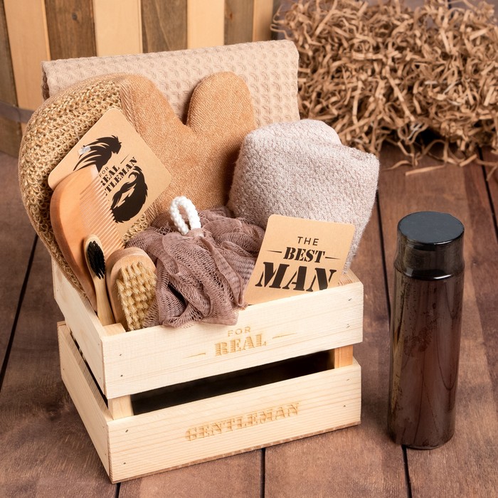 

Набор подарочный Этель Real gentleman, полотенце 70х140см,, полотенце 30х60см и аксессуары, Мужские подарочные наборы Этель