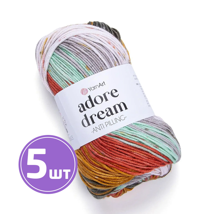 

Пряжа YarnArt Adore Dream 1069 кораллово-серо-желто-бирюзовый 5 шт по 100 г, Разноцветный