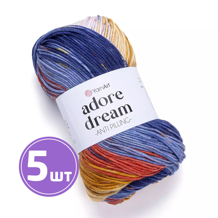 

Пряжа YarnArt Adore Dream 1065 горчично-сине-оранжевый 5 шт по 100 г, Разноцветный