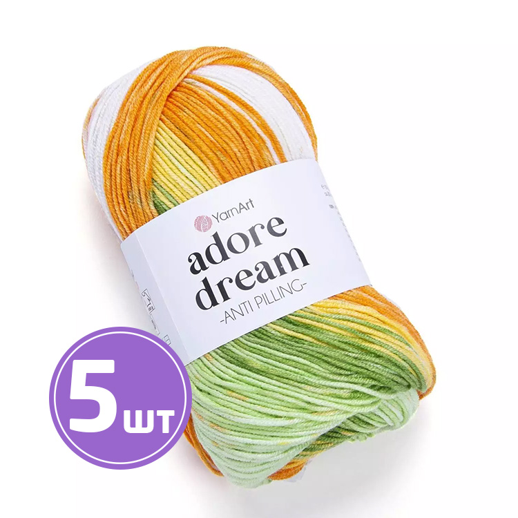 

Пряжа YarnArt Adore Dream 1058 зелено-оранжевый 5 шт по 100 г, Разноцветный