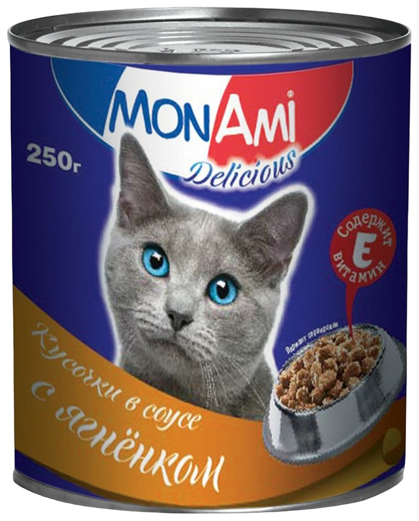 Консервы для кошек MonAmi с кусочками ягненка в соусе, 250 г