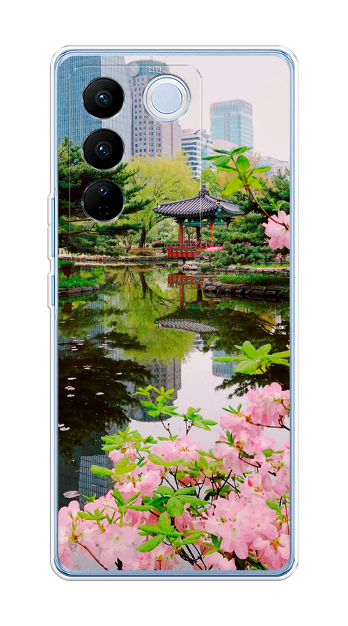 

Чехол на Vivo V27/V27 Pro "Сакура возле озера", Зеленый;розовый;голубой, 268450-2
