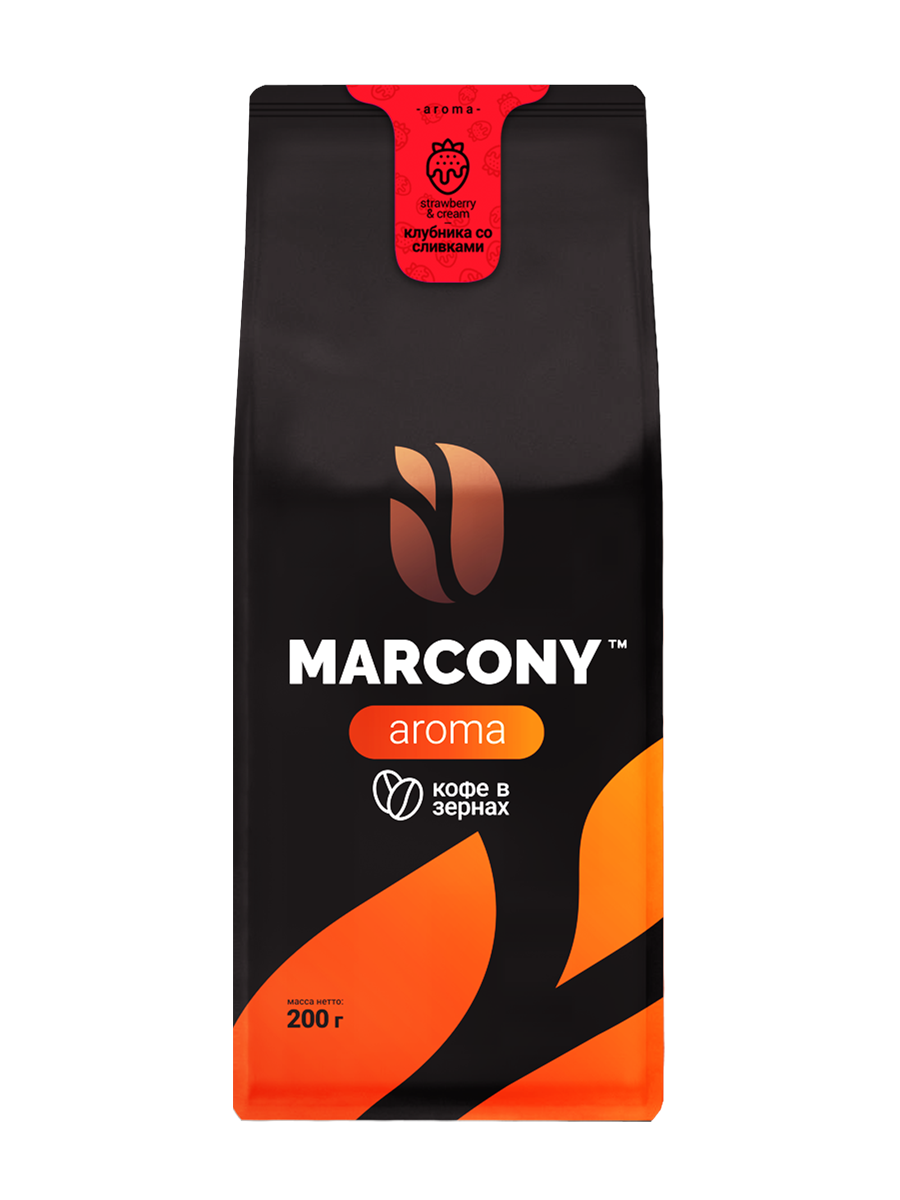 фото Кофе в зернах marcony aroma со вкусом клубники со сливками 200г