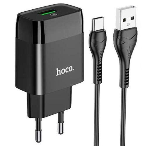 

Сетевое зарядное устройство c USB Hoco C72Q, кабель USB - Type-C черное , QC 3.0, C72Qa